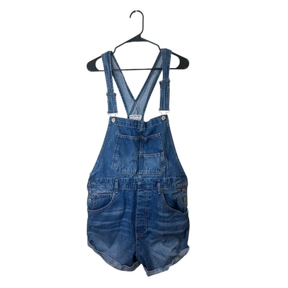 We The Free Free People Sz L Ziggy Shortall Denim Overall Shorts - Picture 2 of 7